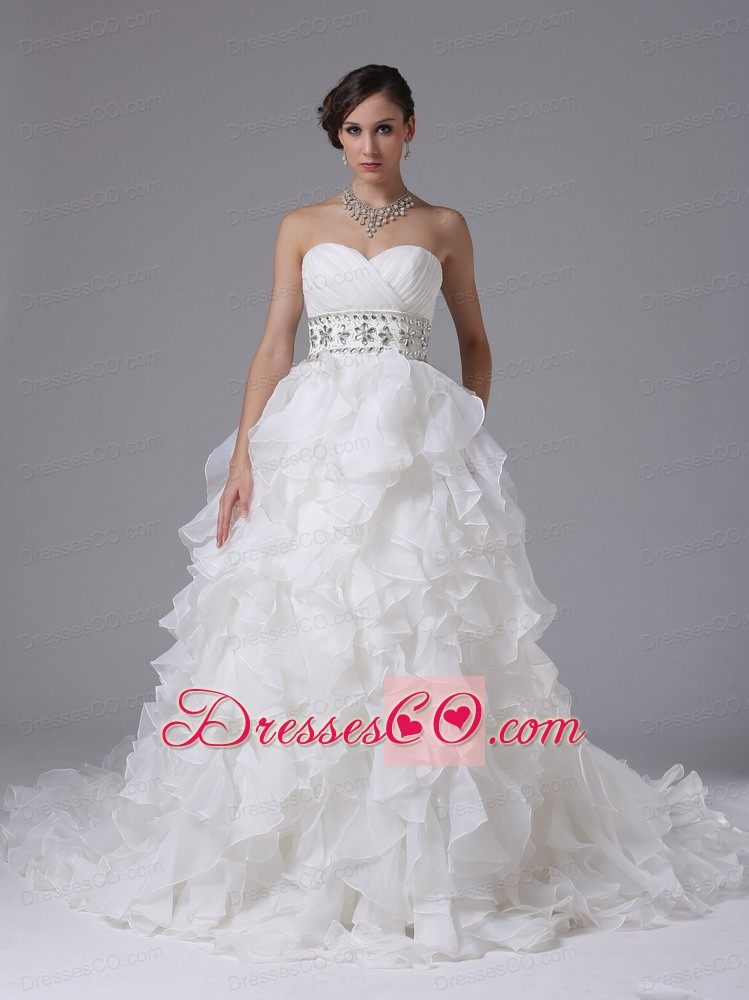 Gorgeous Wedding Dress Ruched Bodice Beaded Decorate Waist and Ruffled Layers