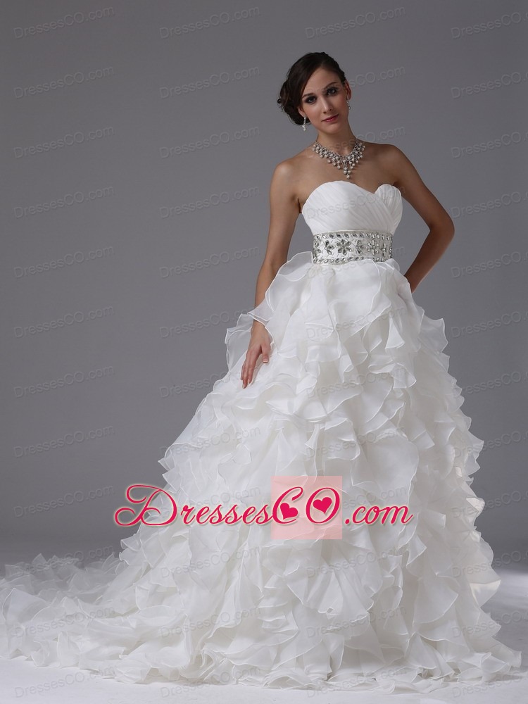 Gorgeous Wedding Dress Ruched Bodice Beaded Decorate Waist and Ruffled Layers