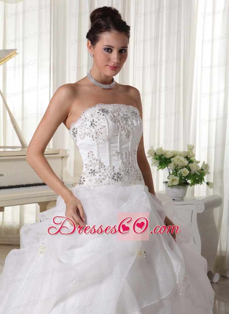 Beaded Over Up Bodice and Pick-up Ball Gown For Custom Made Bridal Gown With Strapless Organza