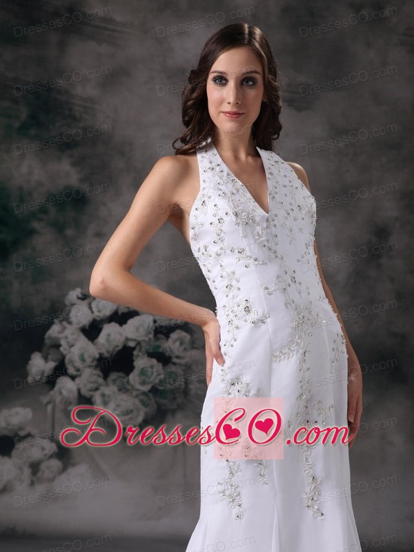 Elegant Mermaid Halter Court Train Chiffon Embroidery with Beading Wedding Dress
