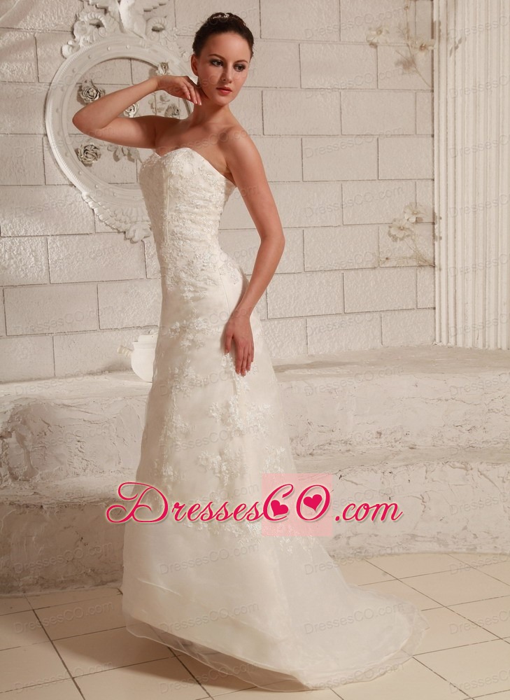Lace and Organza Wedding Dress For Custom Made A-line Brush Train