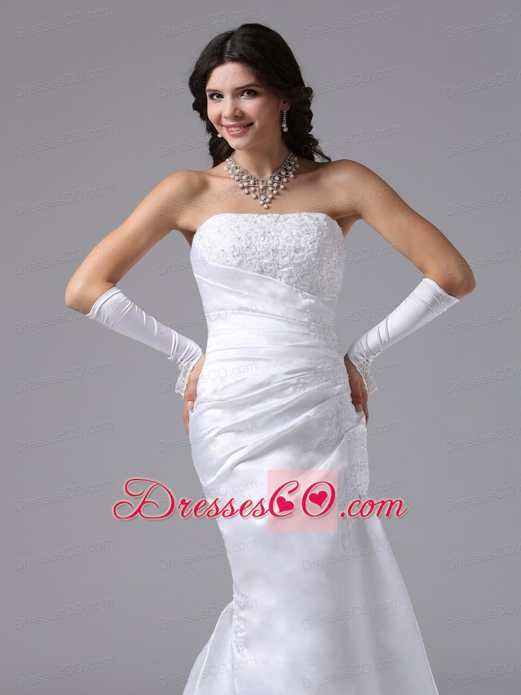 Column Strapless and Lace For Romantic Wedding Dress Brush Train