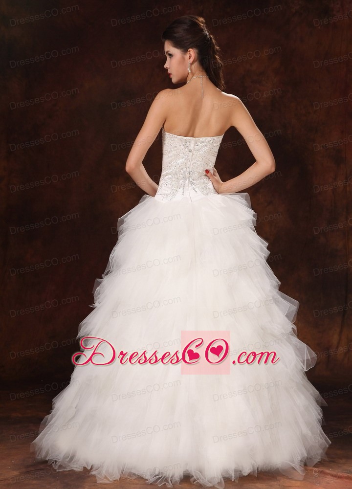 Tulle Ruffles A-line Chic Long Custom Made Wedding Dress For 2013