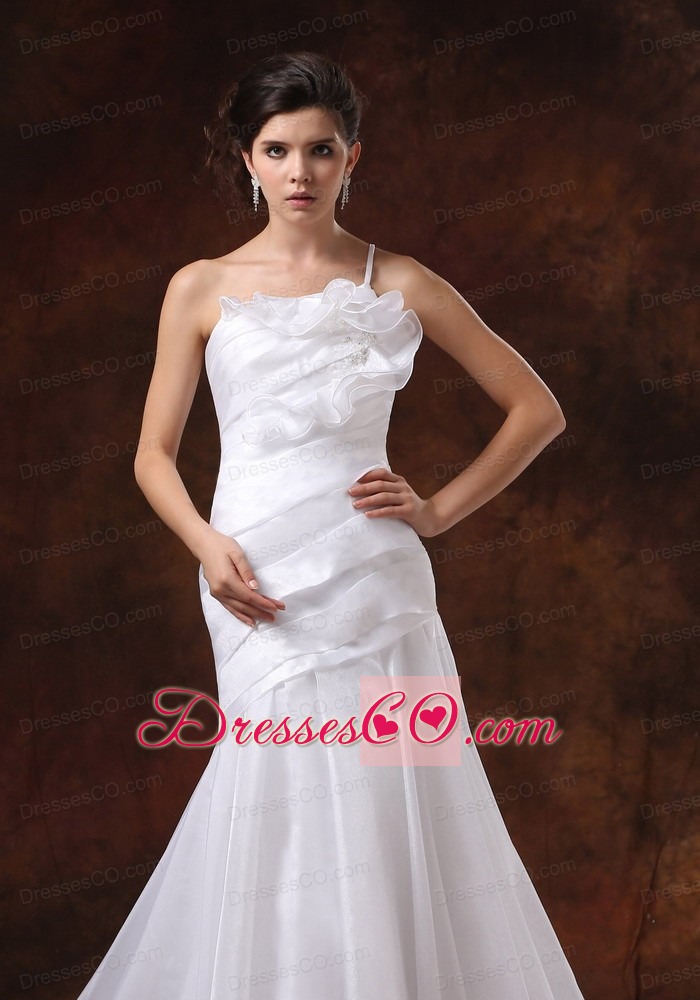 Customize Mermaid One Shoulder Wedding Dress For Wedding Party With Beaded Decorate