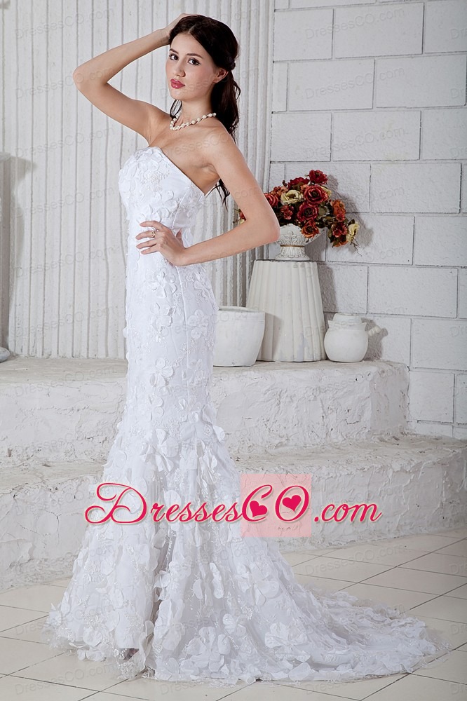 Perfect Mermaid Strapless Brush Train Special Fabric Wedding Dress