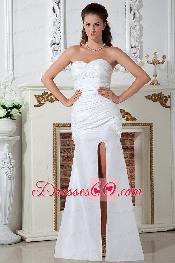 Beautiful Column Long Taffeta Ruched Wedding Dress
