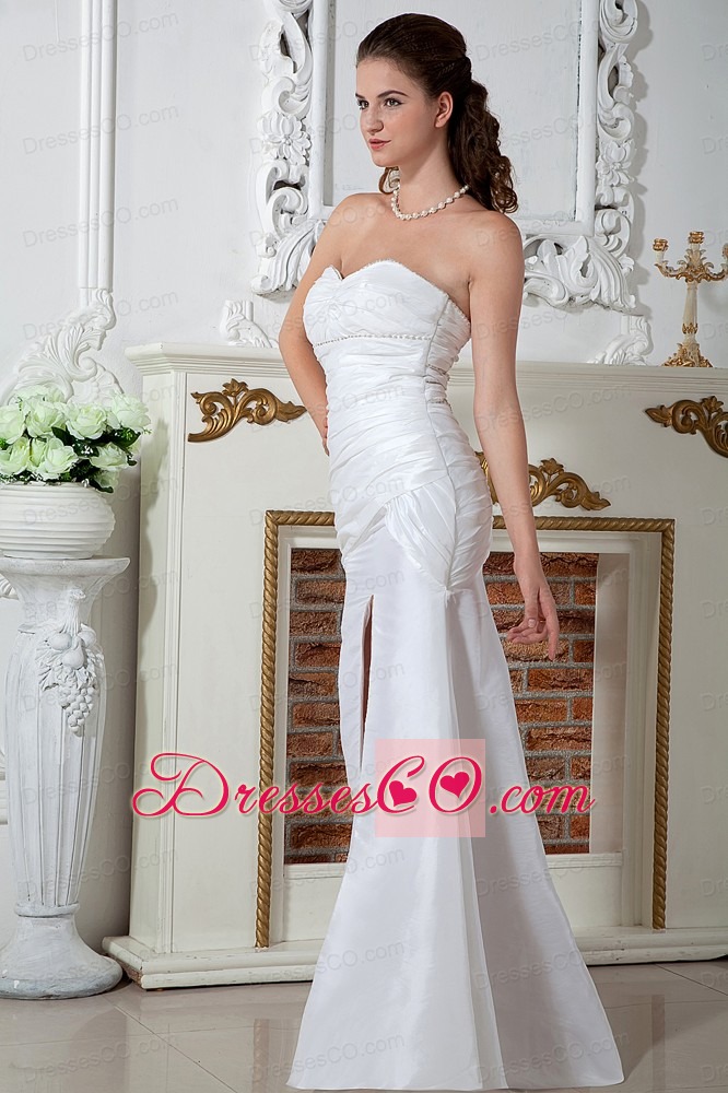 Beautiful Column Long Taffeta Ruched Wedding Dress
