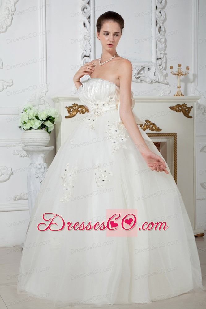Gorgeous Ball Gown Strapless Long Tulle Beading Wedding Dress