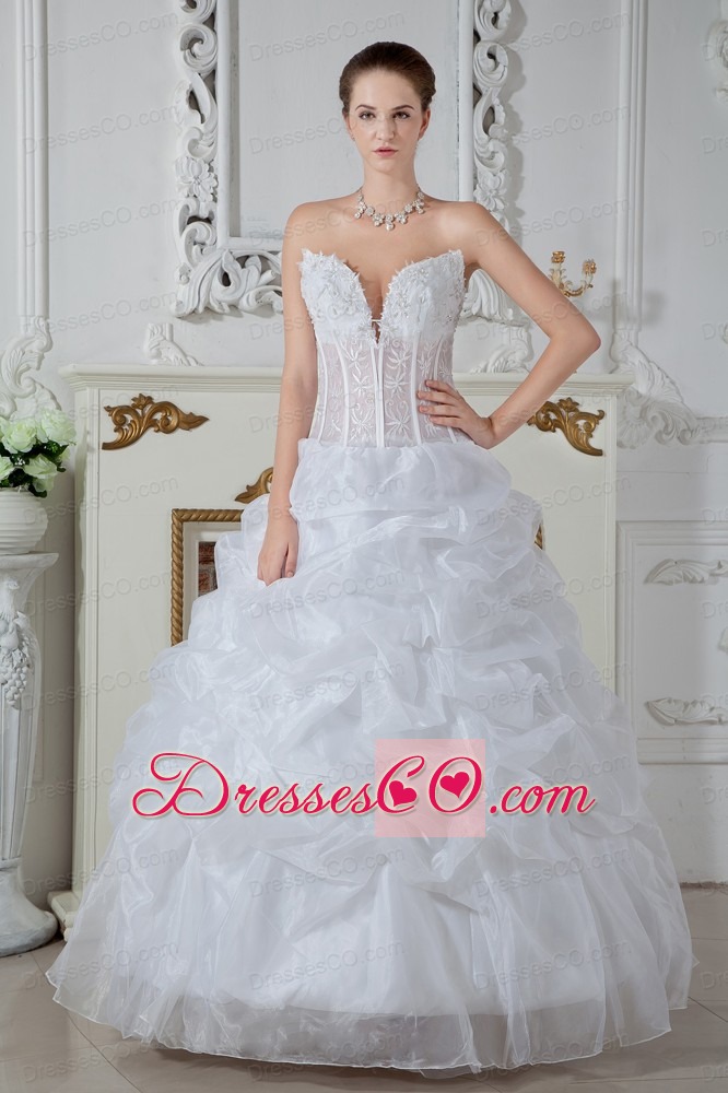 Low Price Ball Gown Long Organza Embroidery Wedding Dress