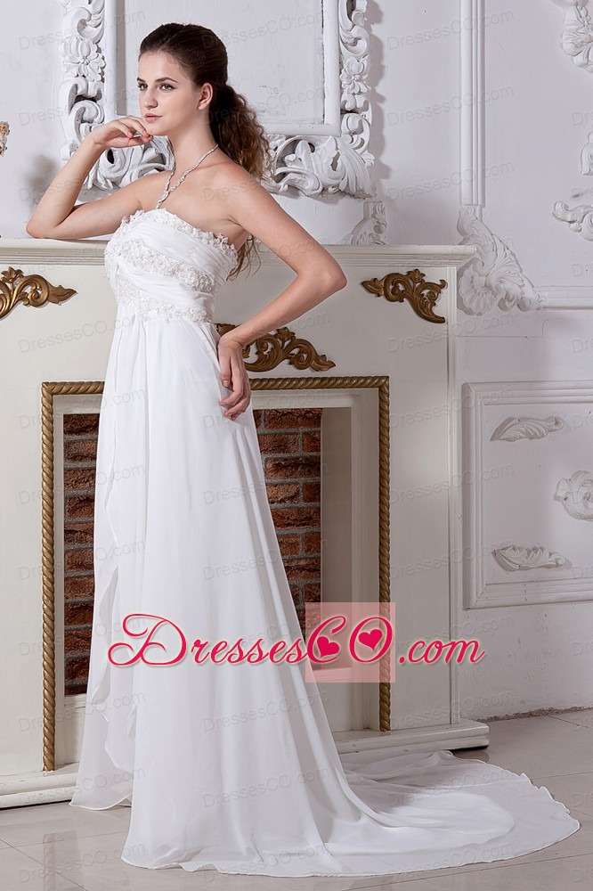 The Brand New Empire Strapless Court Train Chiffon Embroidery with Beading Prom Dress