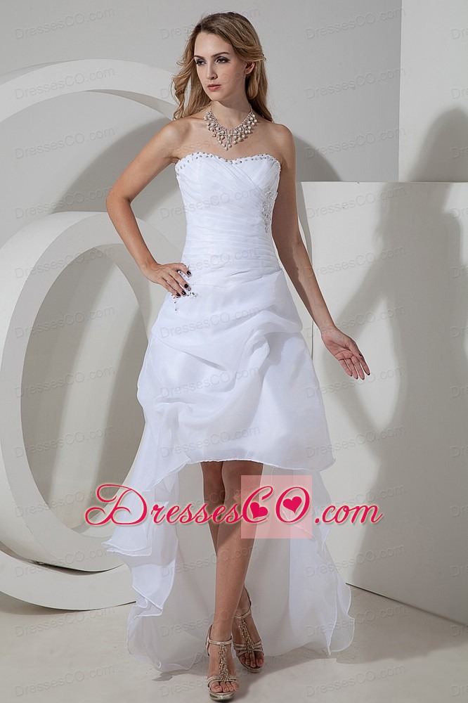 Elegant A-line / Princess Strapless High-low Organza Beading Wedding Dress