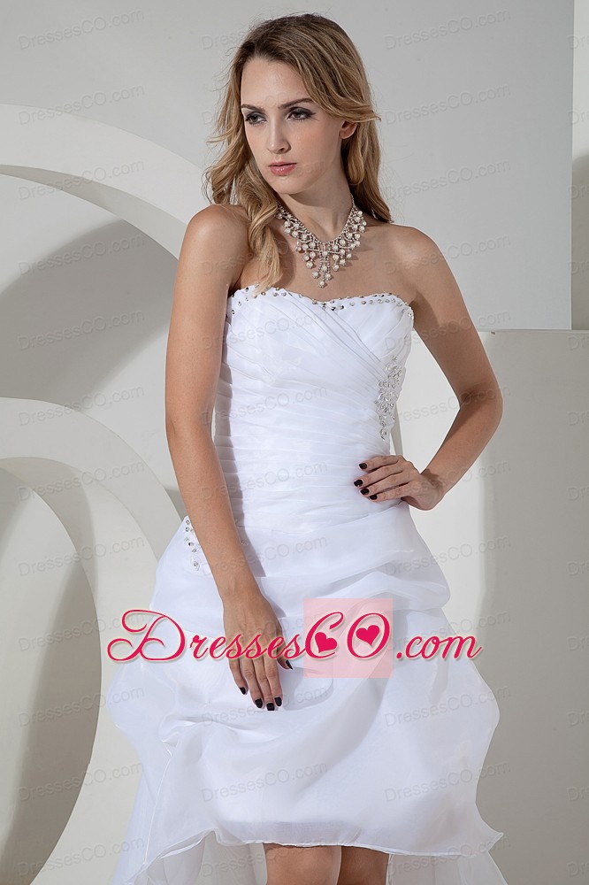 Elegant A-line / Princess Strapless High-low Organza Beading Wedding Dress
