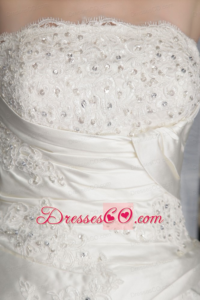 Brand New A-Line / Princess Strapless Court Train Taffeta Lace Wedding Dress