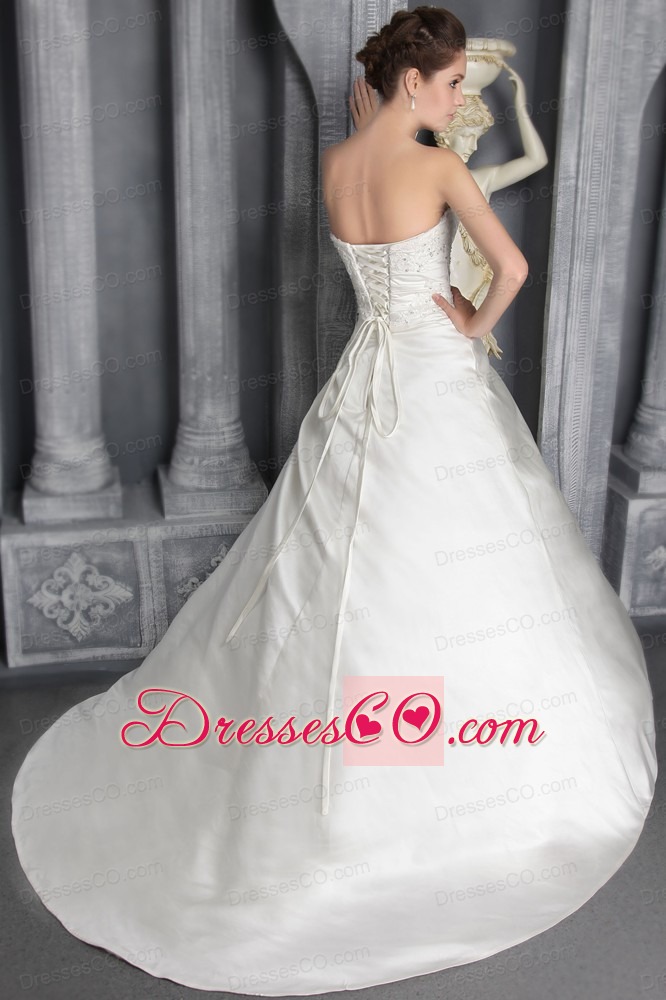 Brand New A-Line / Princess Strapless Court Train Taffeta Lace Wedding Dress