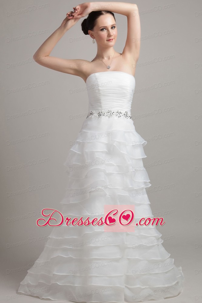 Exclusive A-line / Princess Sweep Train Strapless Organza Ruffles Wedding Dress