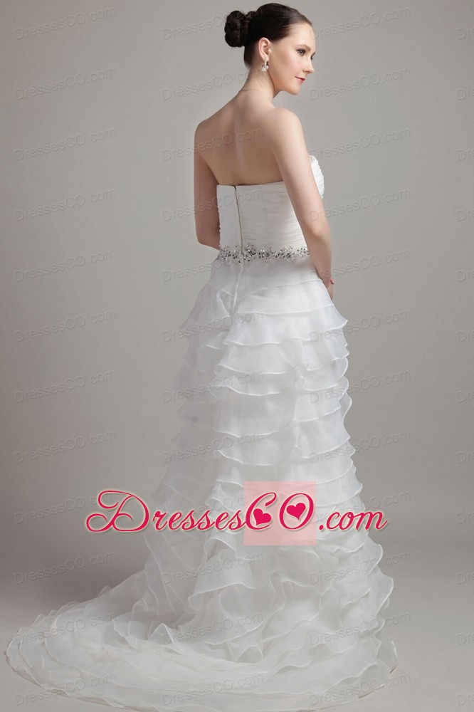 Exclusive A-line / Princess Sweep Train Strapless Organza Ruffles Wedding Dress