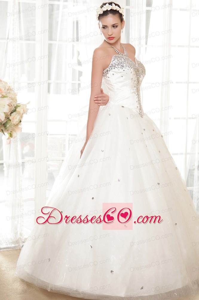 Beautiful A-line Long Tulle And Taffeta Beading Wedding Dress
