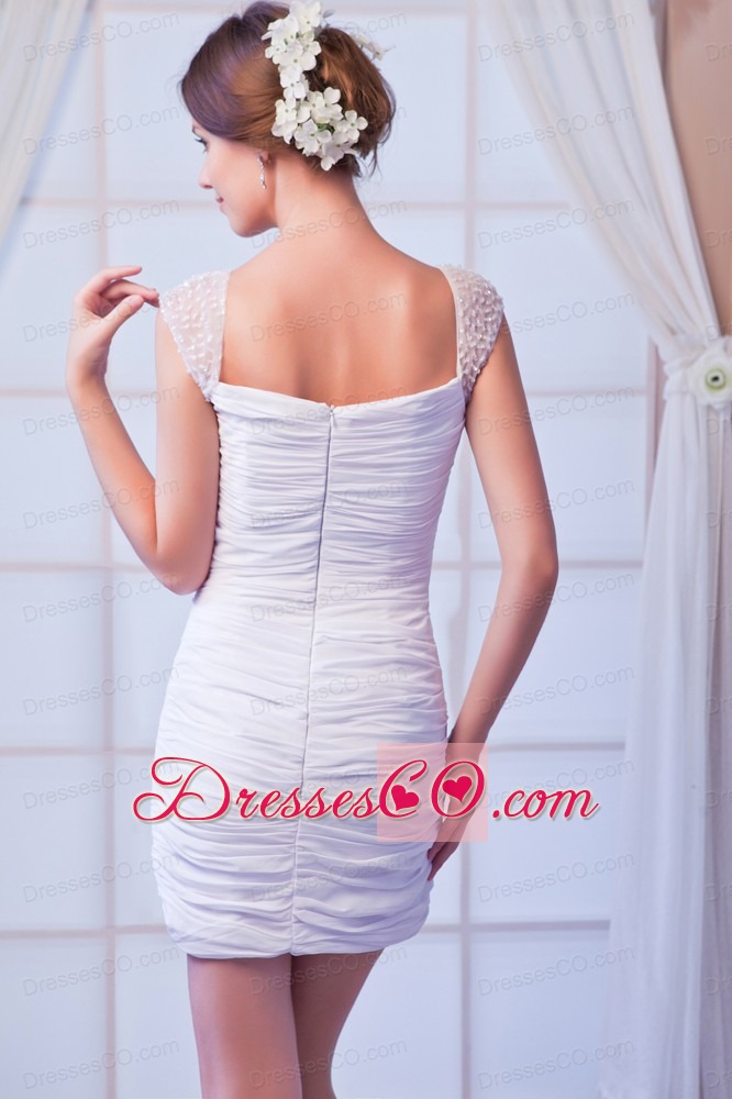White Column Strapless Mini-length Chiffon Sequins Wedding Dress
