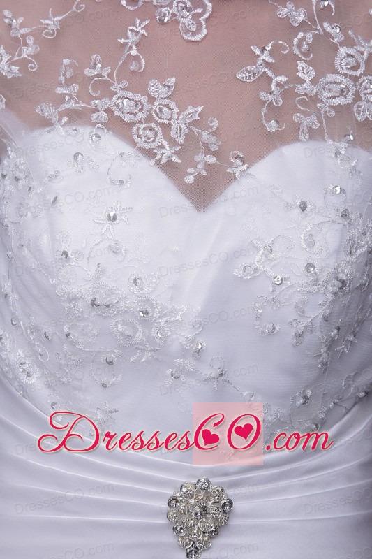 White Mermaid High-neck Brush Lace and Satin Beading Wedding Dress