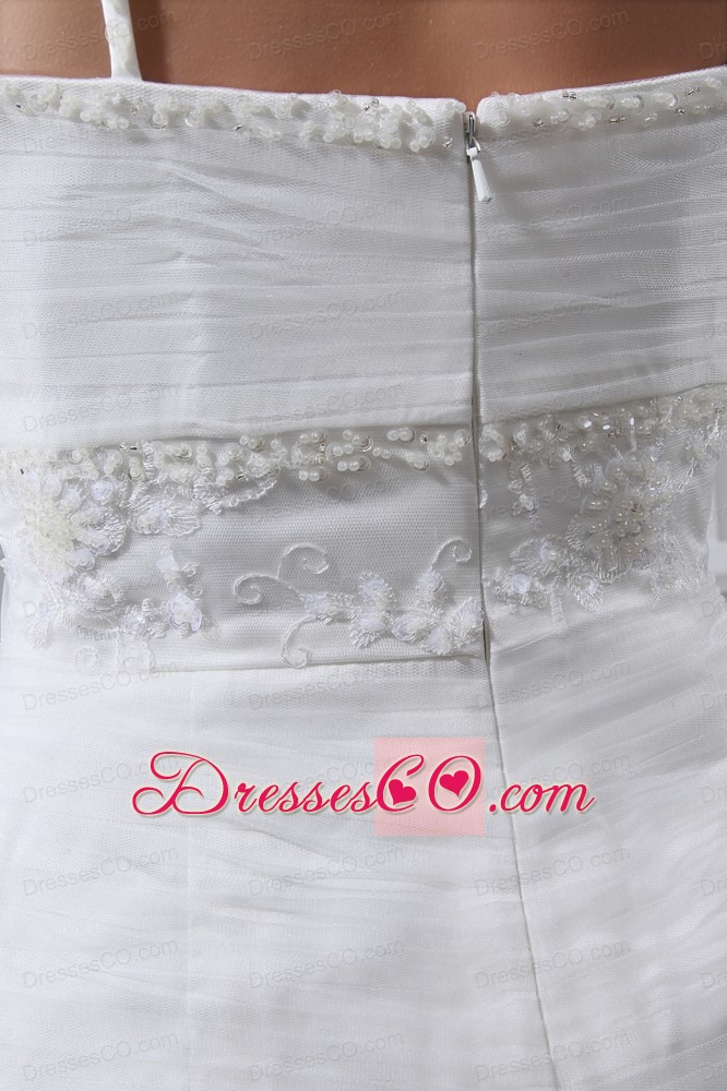 Embroidery Beding V-neck Ruching Mermaid Court Train Wedding Dress