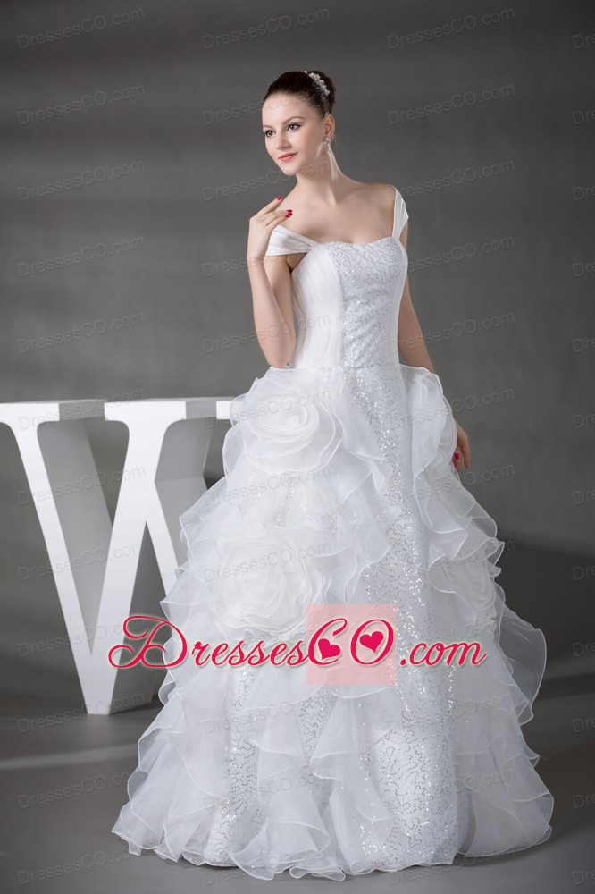 Princess Cap Sleeves Sequins Hand Made Flowers Wedding Dress