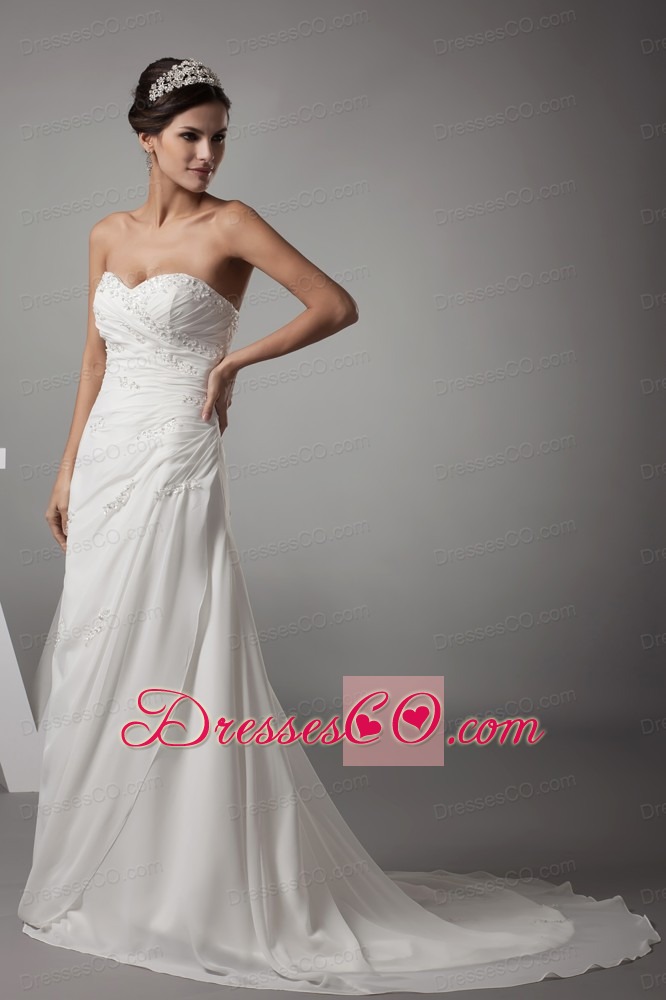 Appliques Column Wedding Dress With Lace Up Back