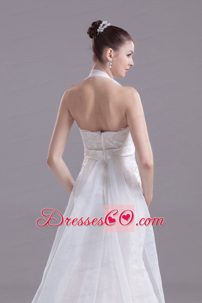 Lace Beading and Appliques Court Train Mermaid Halter Wedding Dress