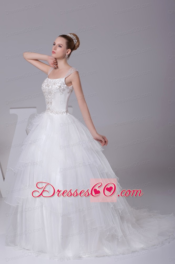 Embroidery Ball Gown Court Train Square Wedding Dress