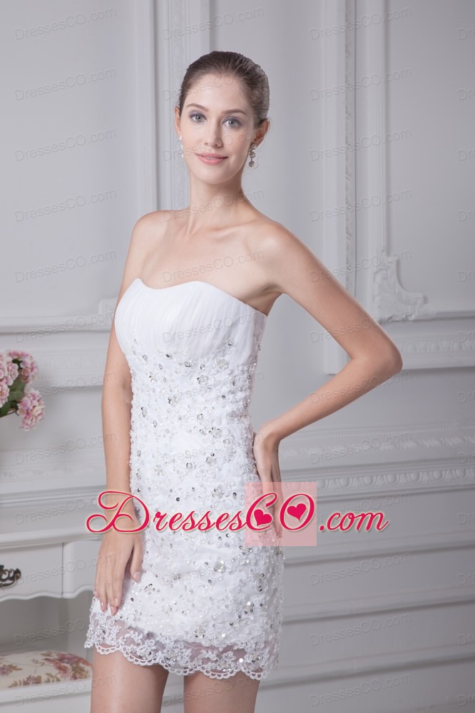 Mini-length Lace Strapless Column Wedding Dress
