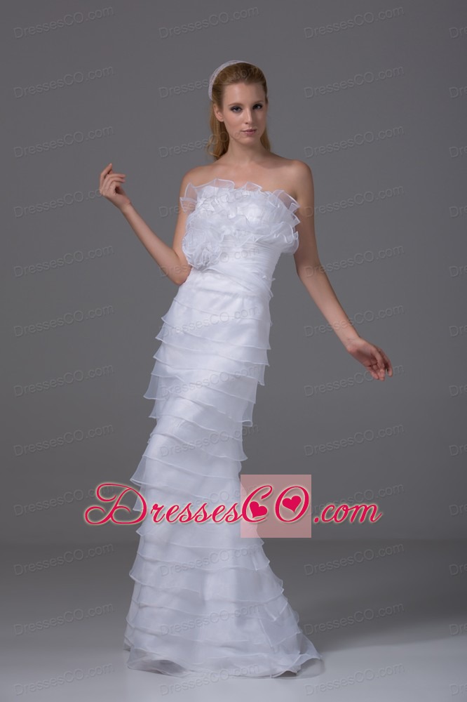 Column Strapless Ruffled Layers Organza Wedding Dress