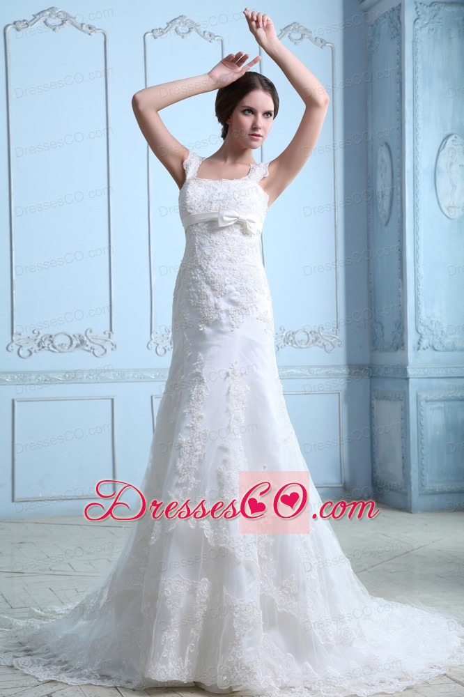 Discount Mermaid Square Court Train Satin Lace Wedding Dress