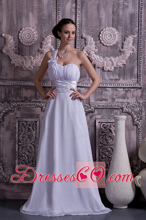 Lovely Empire One Shoulder Court Train Chiffon Ruching Wedding Dress