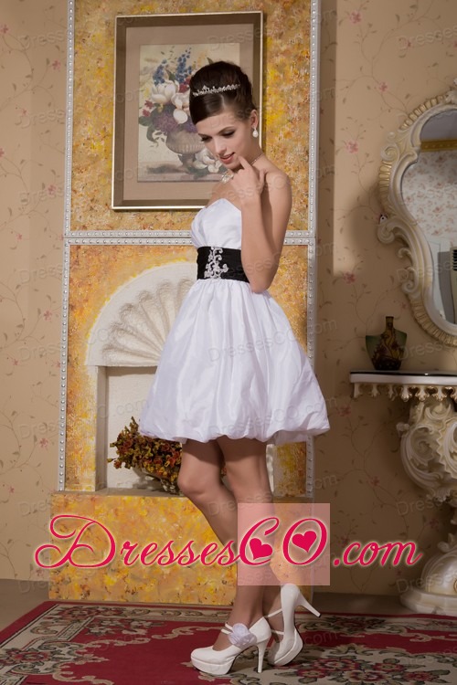 Modest A-line Mini-length Taffeta Sash Wedding Dress