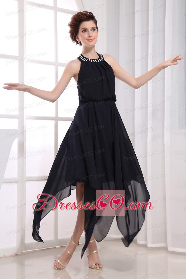 Beaded Decorate Halter For Black Custom Made Prom Dress