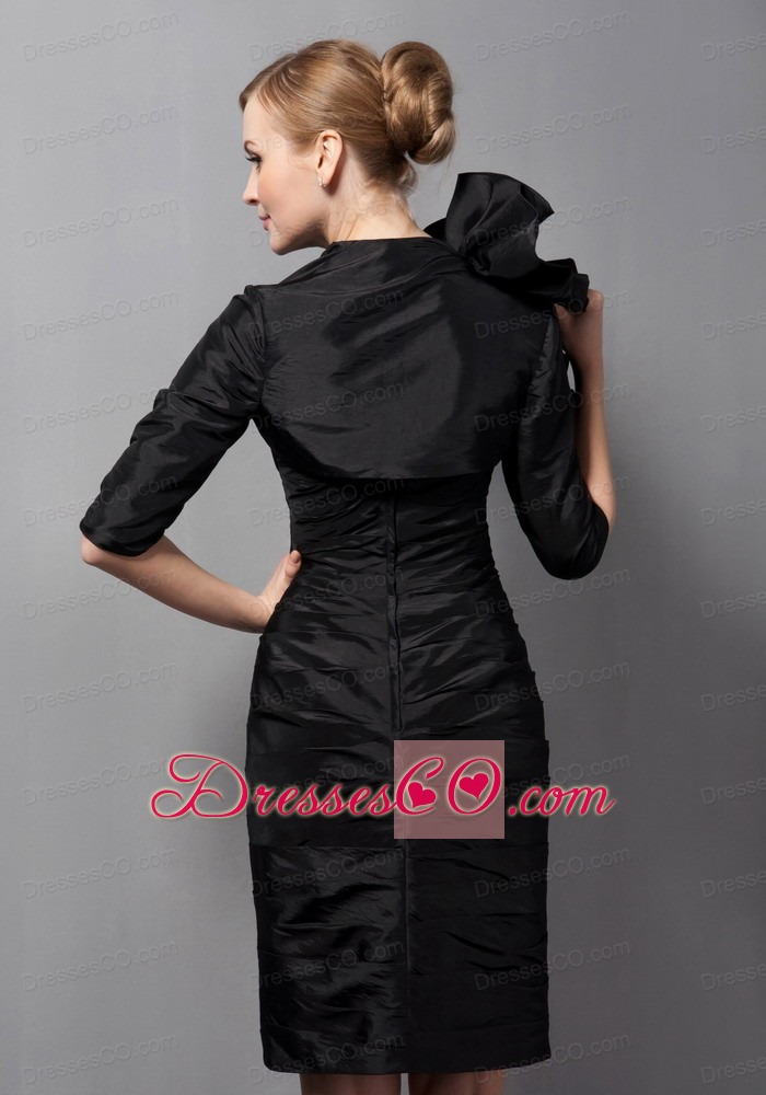 Black Column Straps Mini-length Taffeta Ruched Little Black Dress