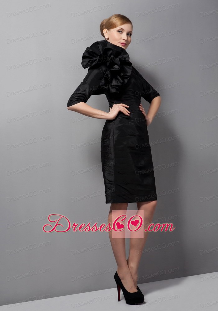 Black Column Straps Mini-length Taffeta Ruched Little Black Dress