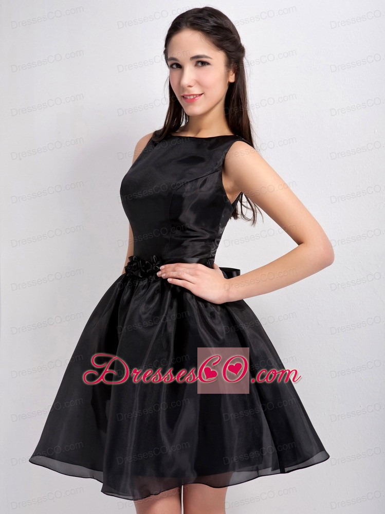 Customize Black A-line Bateau Mini-length Little Black Dress Taffeta And Organza Beading