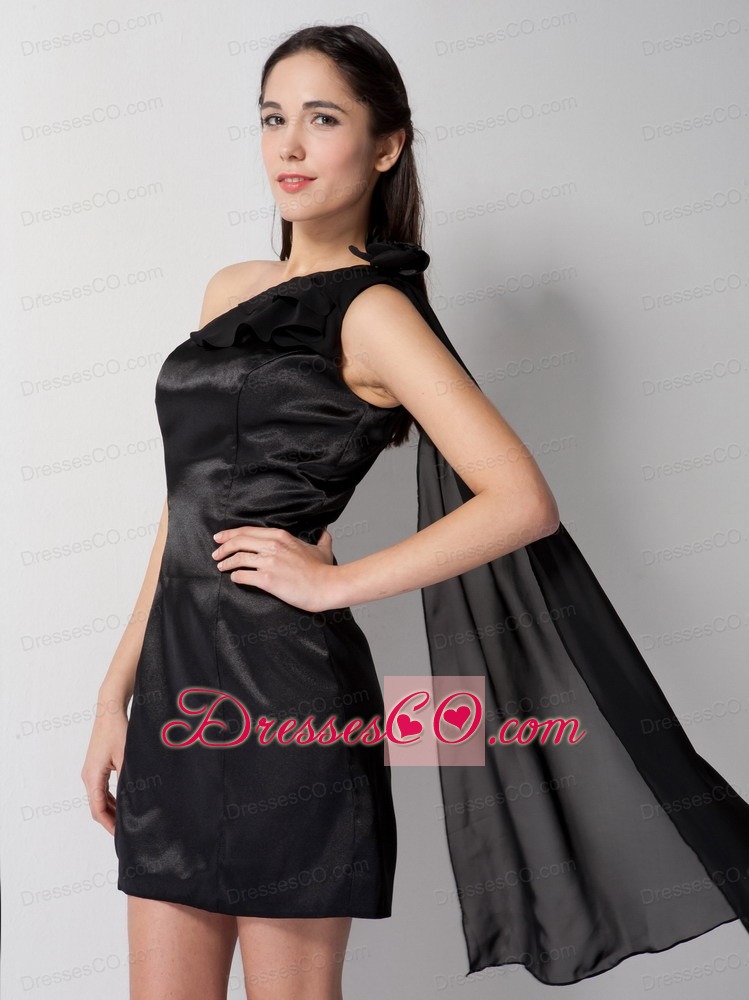 Customize Black Column Little Black Dress One Shoulder Mini-length Taffeta