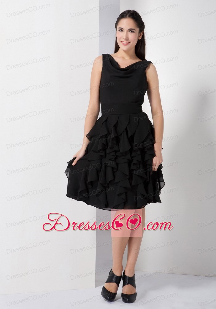 Gorgeous Black A-line V-neck Knee-length Ruffles Little Black Dress Chiffon