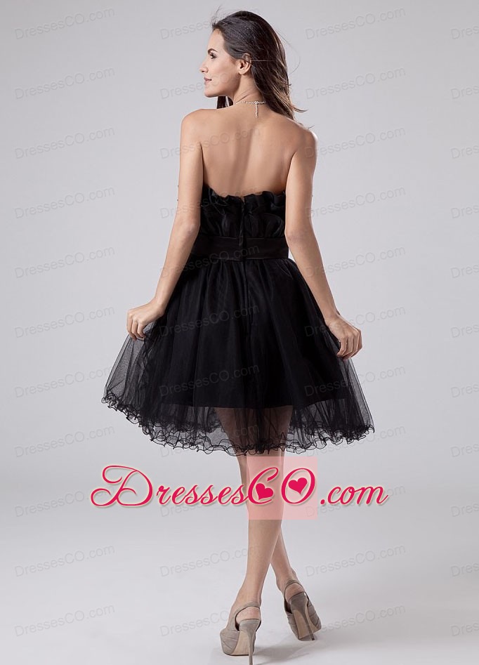Sashes/ribbons A-line Strapless Mini-length Prom Dress Black Tulle