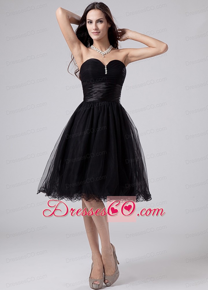 Black Modest Prom Dress With Beading and Ruched Organza