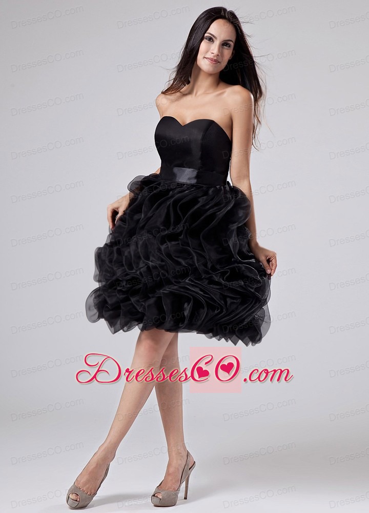 A-line Prom Dress Organza Ruffles Knee-length Black