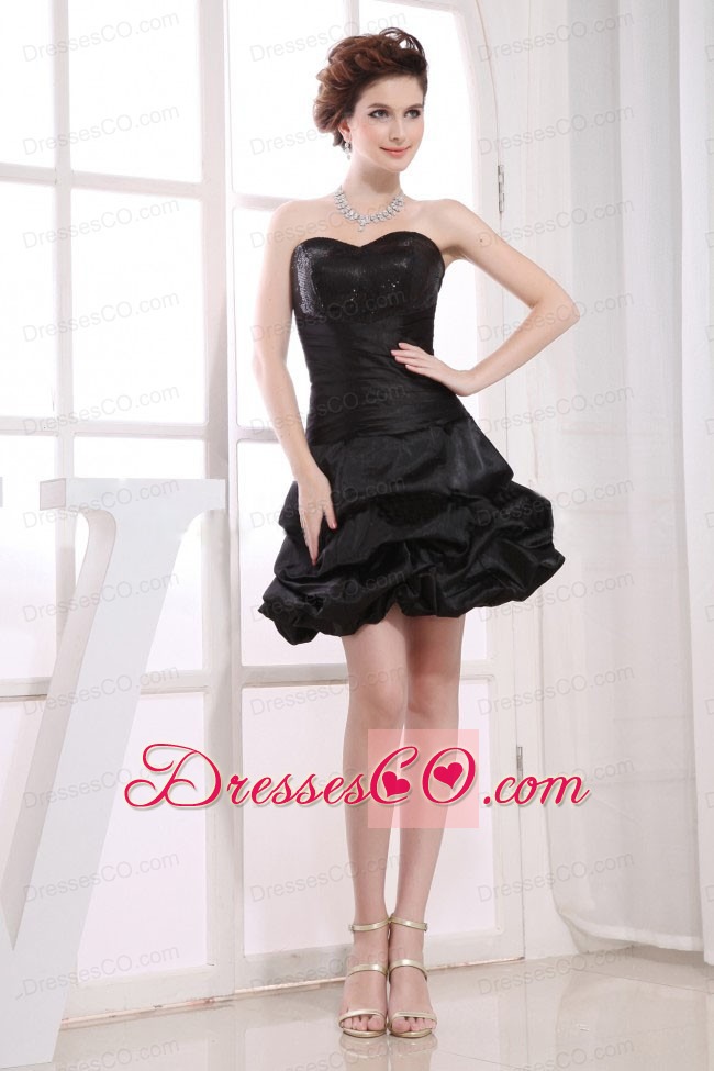 Neckline A-line Pick-ups Black Taffeta Mini-length Prom Dress