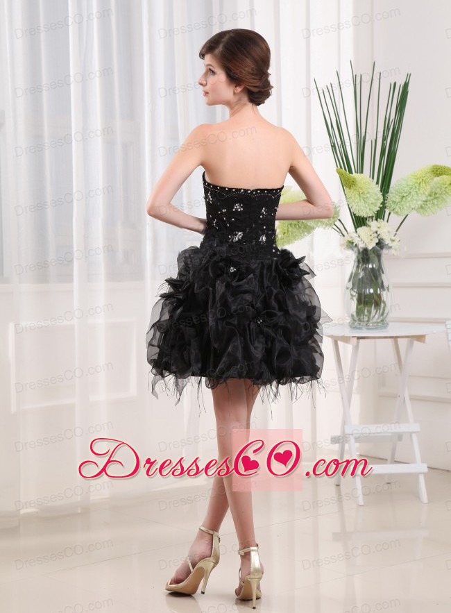 Beading Strapless A-line Black Tulle Mini-length Prom Dress
