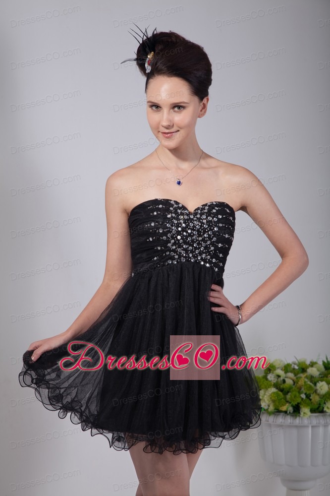 Black Empire Prom / Homecoming Dress Organza Beading Mini-length