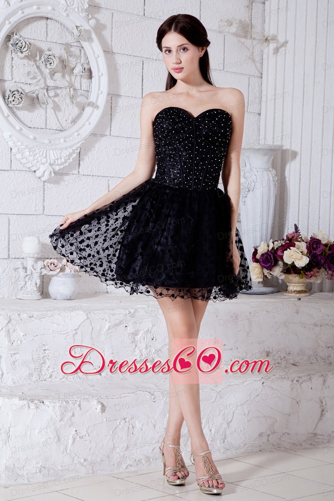 Black A-line / Princess Short Prom / Homecoming Dress Special Fabric Beading Mini-length