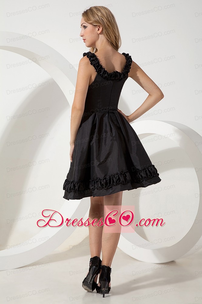 Black A-line / Princess Scoop Little Black Dress Mini-length Taffeta