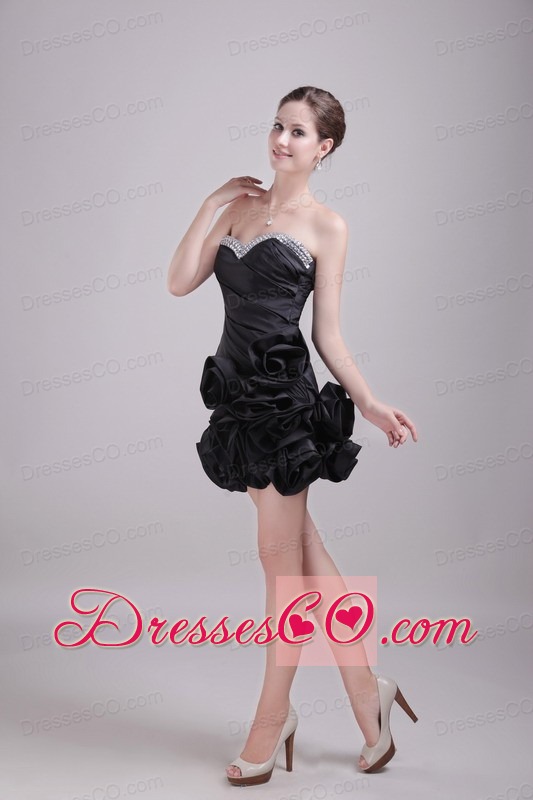 Black Column/sheath Mini-length Satin Beading Prom / Cocktail Dress