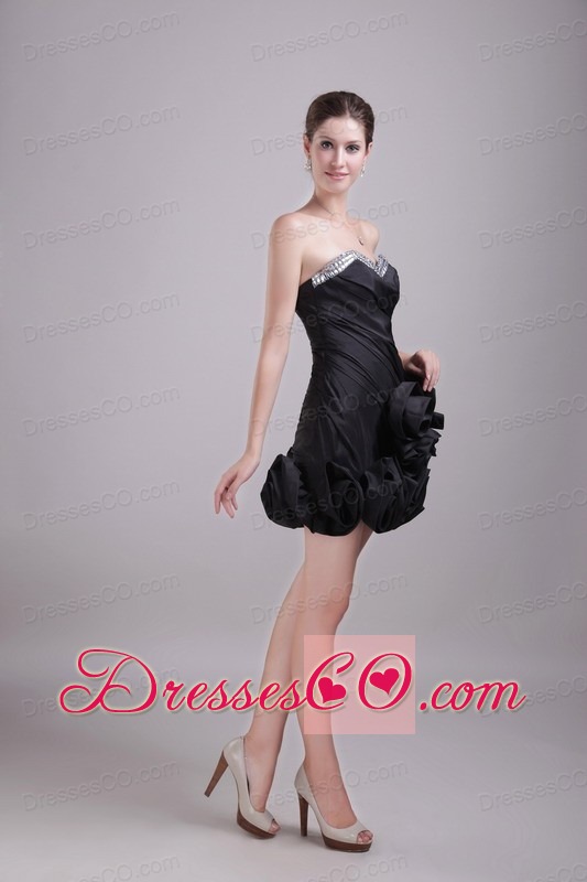 Black Column/sheath Mini-length Satin Beading Prom / Cocktail Dress
