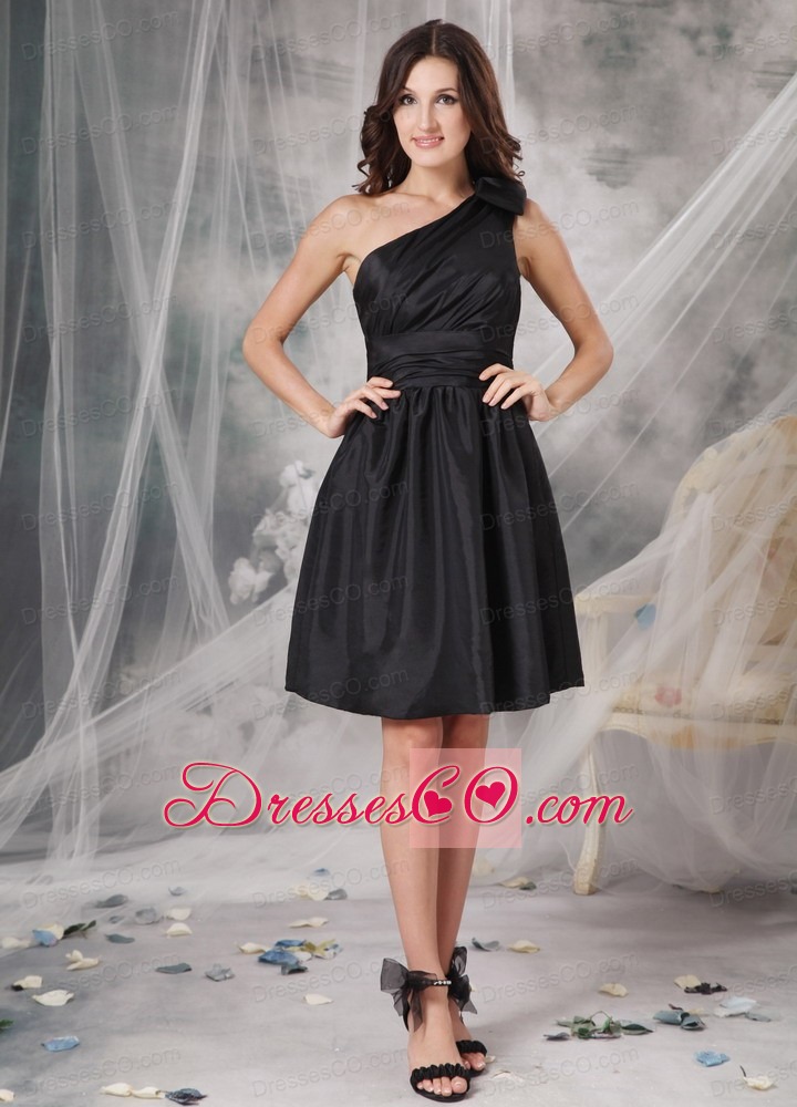 Elegant Empire One Shoulder Little Black Dress Ruched Mini-length